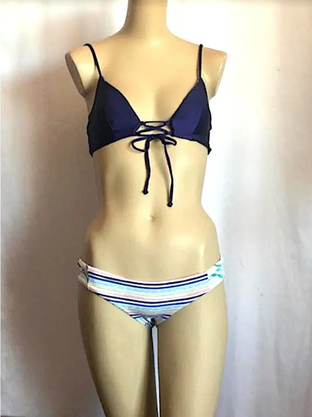Maaji  Navy Lace up Top 4-way Reversible Small Bikini Set + gift  Womens